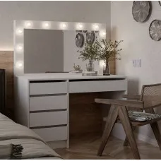 Стіл візажисти 5S МДФ із дзеркалом та підсвічуванням Білий/білий глянець ВМК (БРВ) Україна